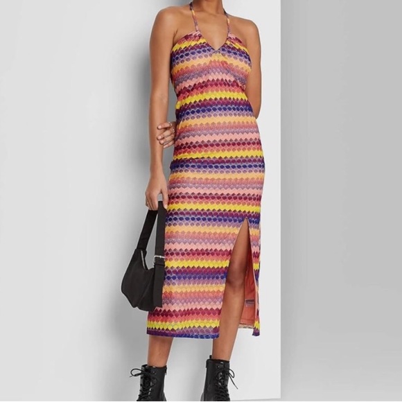 WILD FABLE - Crochet Multicolored midi dress with slit - Picture 1 of 6